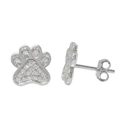 Pave Paw Studs with Cubic Zirconias - Sterling Silver